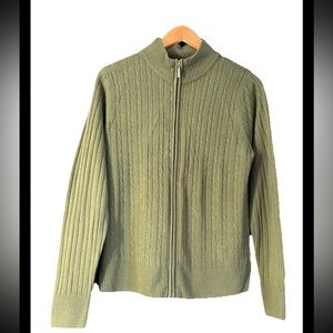 Jason Maxwell Green Cableknit Zip Up Cardigan -‎ Women's Size L
